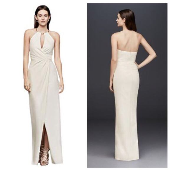 Draped Crepe Sheath Dress with Necklace - Picture 8 of 8